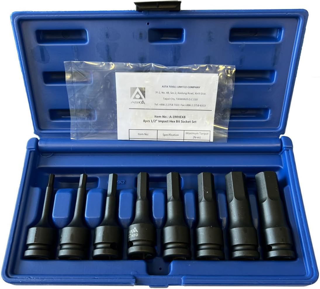 Padrunite ja otsikute komplekt ASTA A-1MHEX8; 1/2''; 8 tk