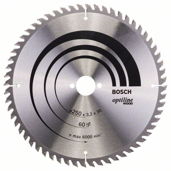 Saeketas puidule Bosch OPTILINE WOOD; 250x3,2x30,0 mm; Z60; 15°