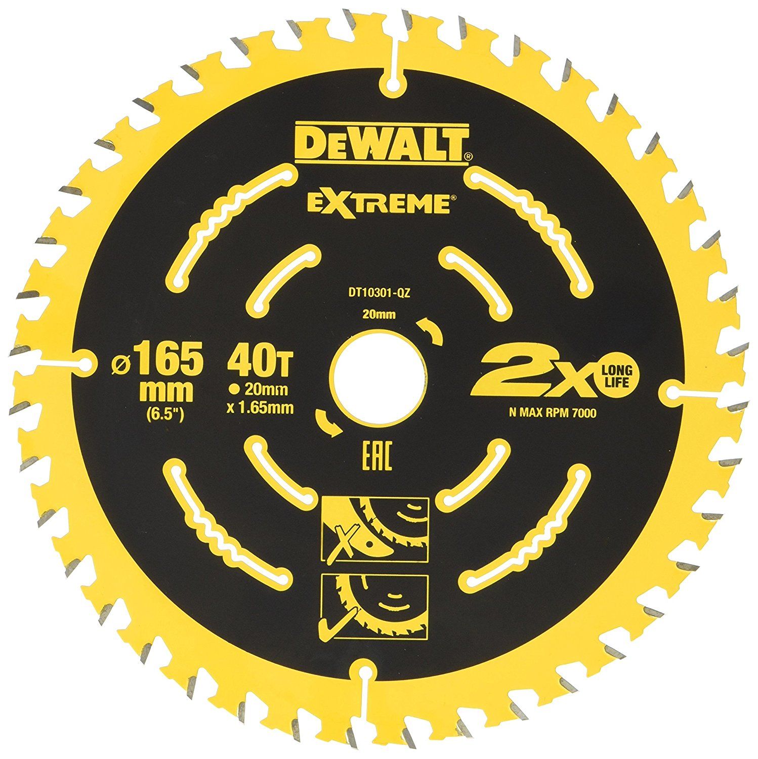 Saeketas puidule DeWalt; 165x1,65x20,0 mm; Z40; 18°