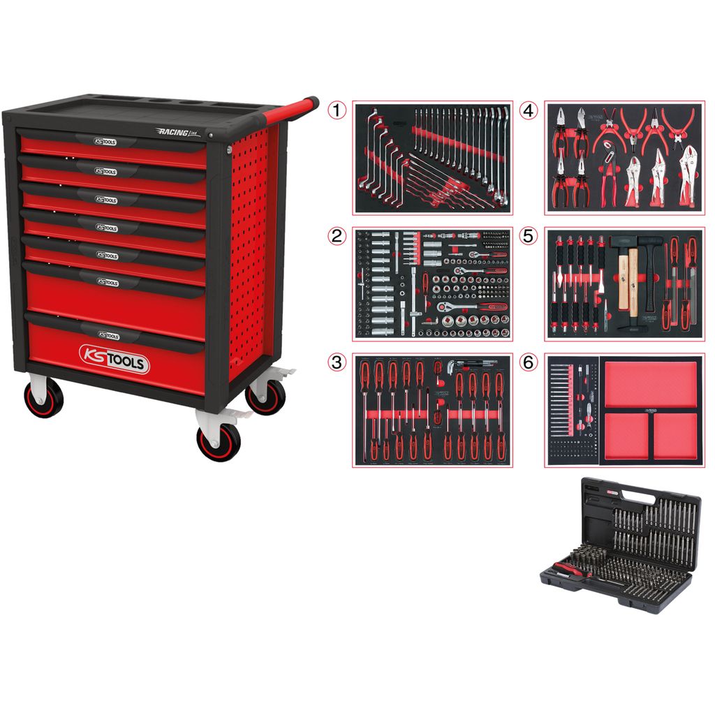 Tööriistade komplekt moodulis KS Tools RACINGline BLACK/RED; 598 tk