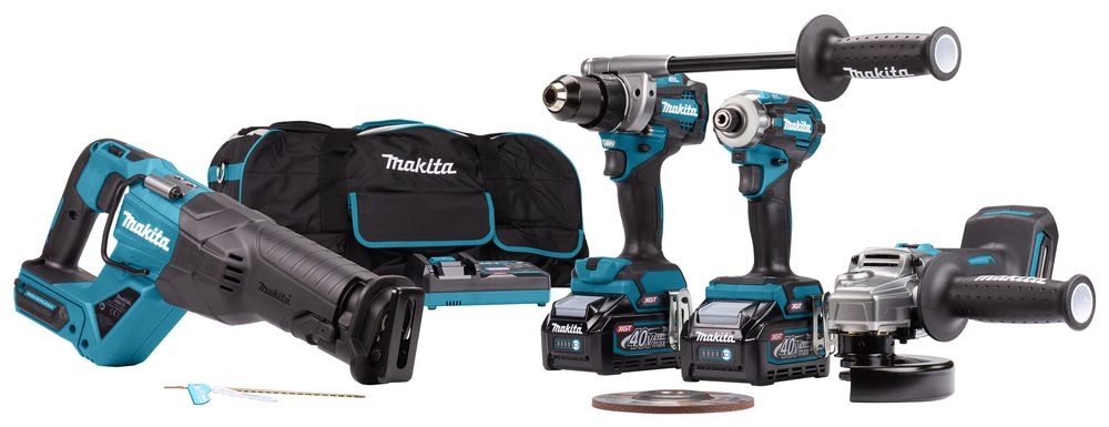 Tööriistakomplekt Makita (DF001G + GA005G + TD001G + JR001G); 40 V; 2x4,0 Ah aku