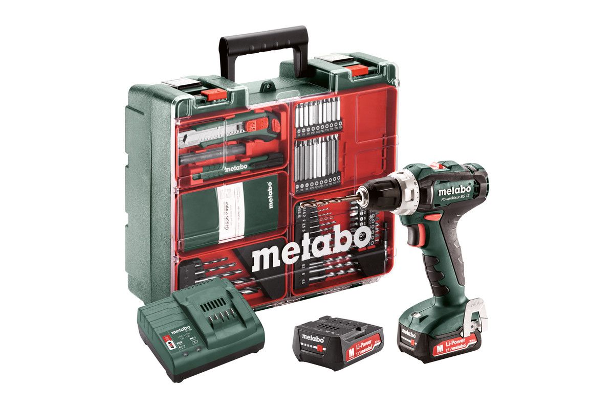 Trell-kruvikeeraja Metabo PowerMaxx BS 12 Set; 12 V; 2x2,0 Ah aku + Meistri komplekt