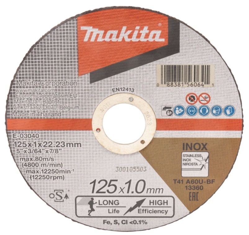 Abrasiiv lõikeketas Makita E-03040-12; 125x1 mm; 12 tk