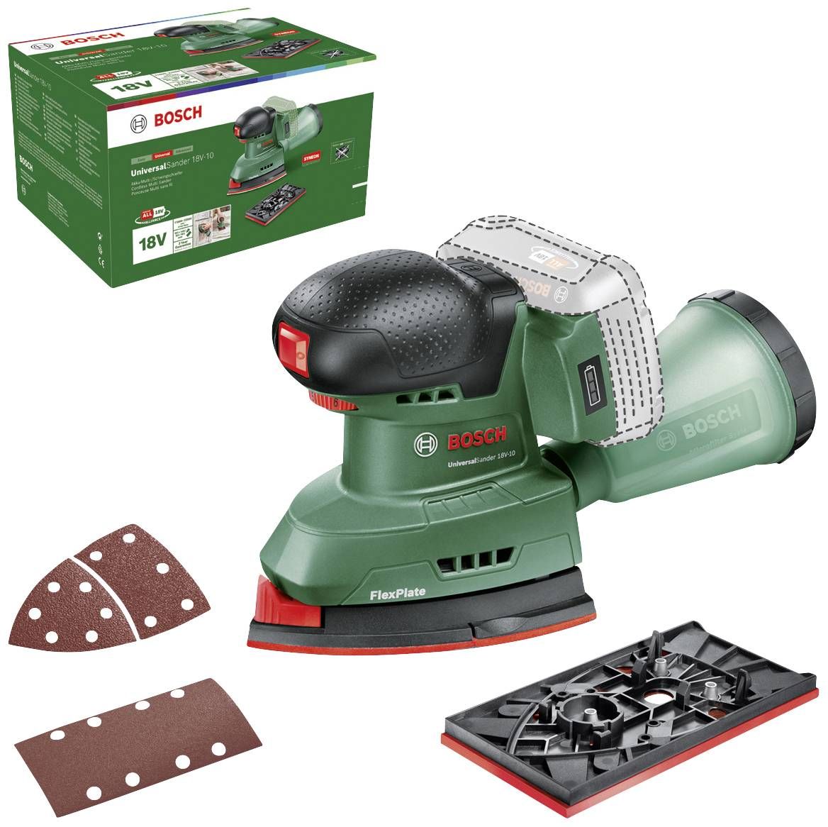 Kolmnurklihvija Bosch UniversalSander 18V-10; 18 V (ilma aku ja laadijata)