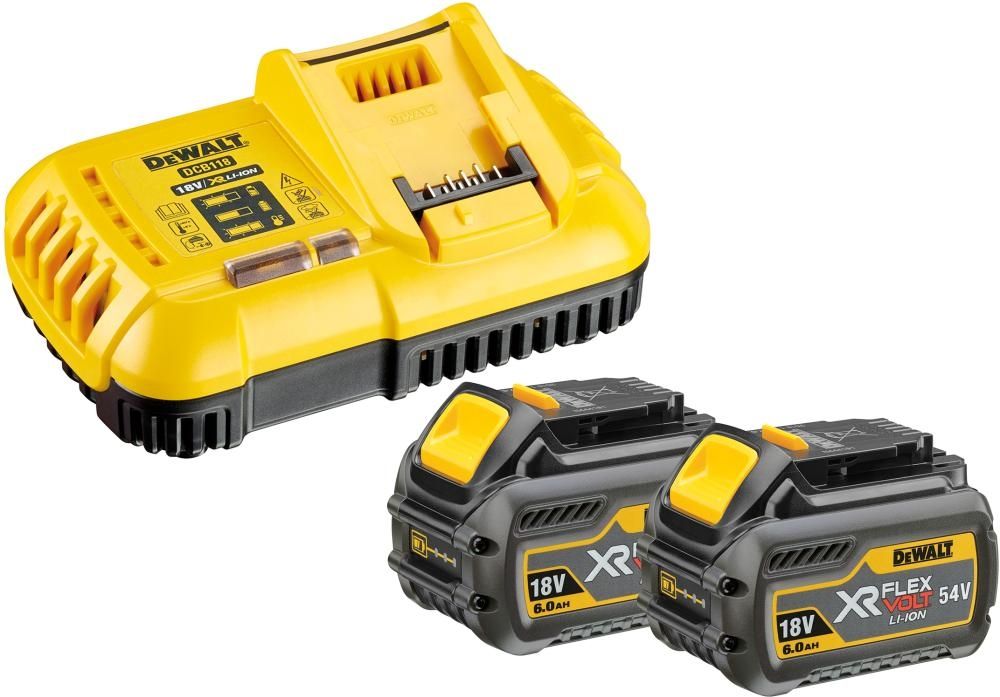 Tarvikute komplekt DeWalt DCB118T2; 18/54 V; 2x6,0 Ah + Laadija DCB118
