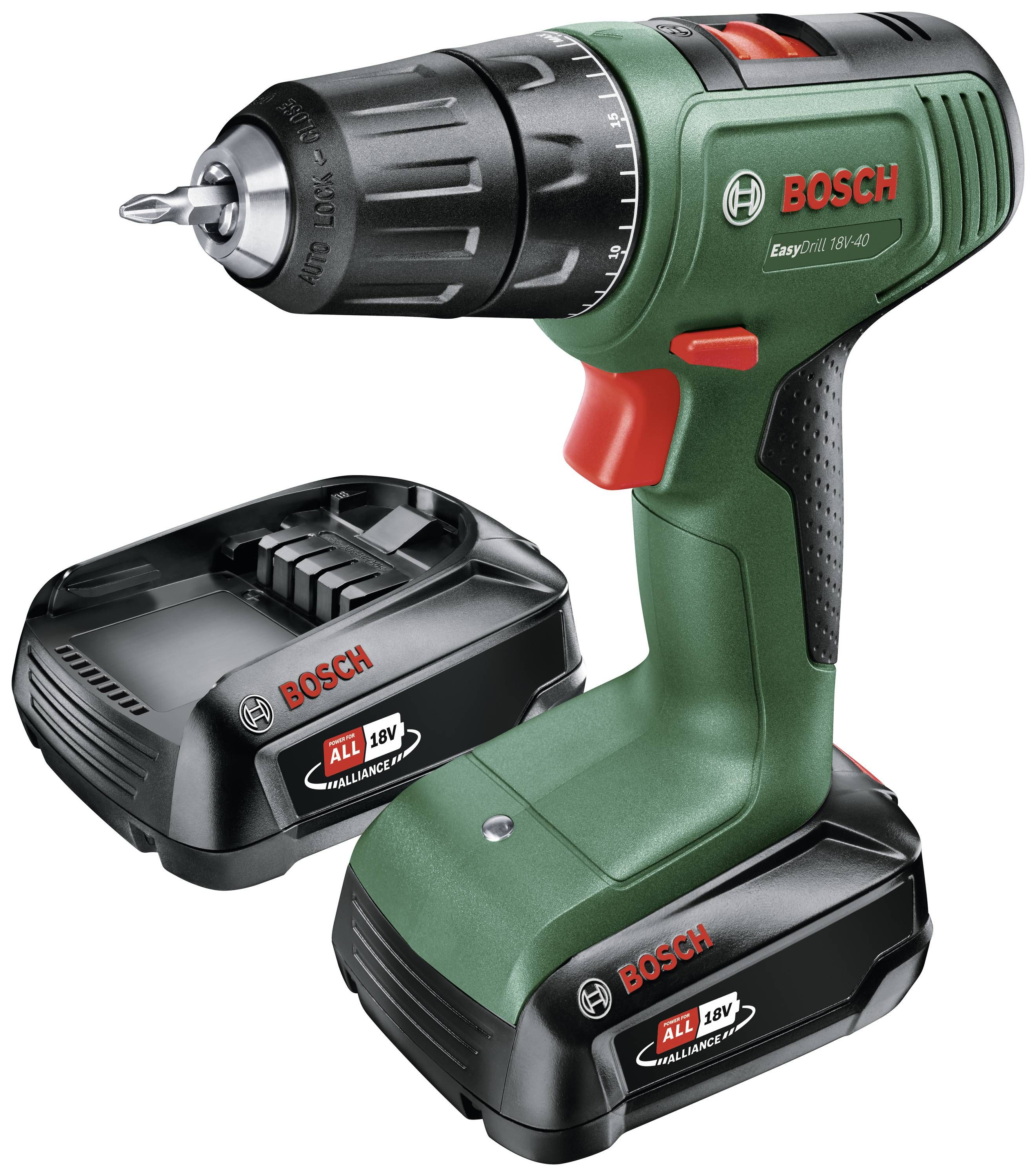 Trell-kruvikeeraja Bosch EasyDrill 18V-40; 18 V; 2x2,0 Ah aku