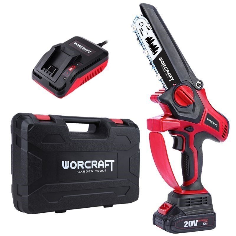 Oksa pügamise mootorsaag Worcraft CHSS20LiBPN; 20 V; 1x4,0 Ah aku; juhtplaat pikkus 15 cm + Kandekohver