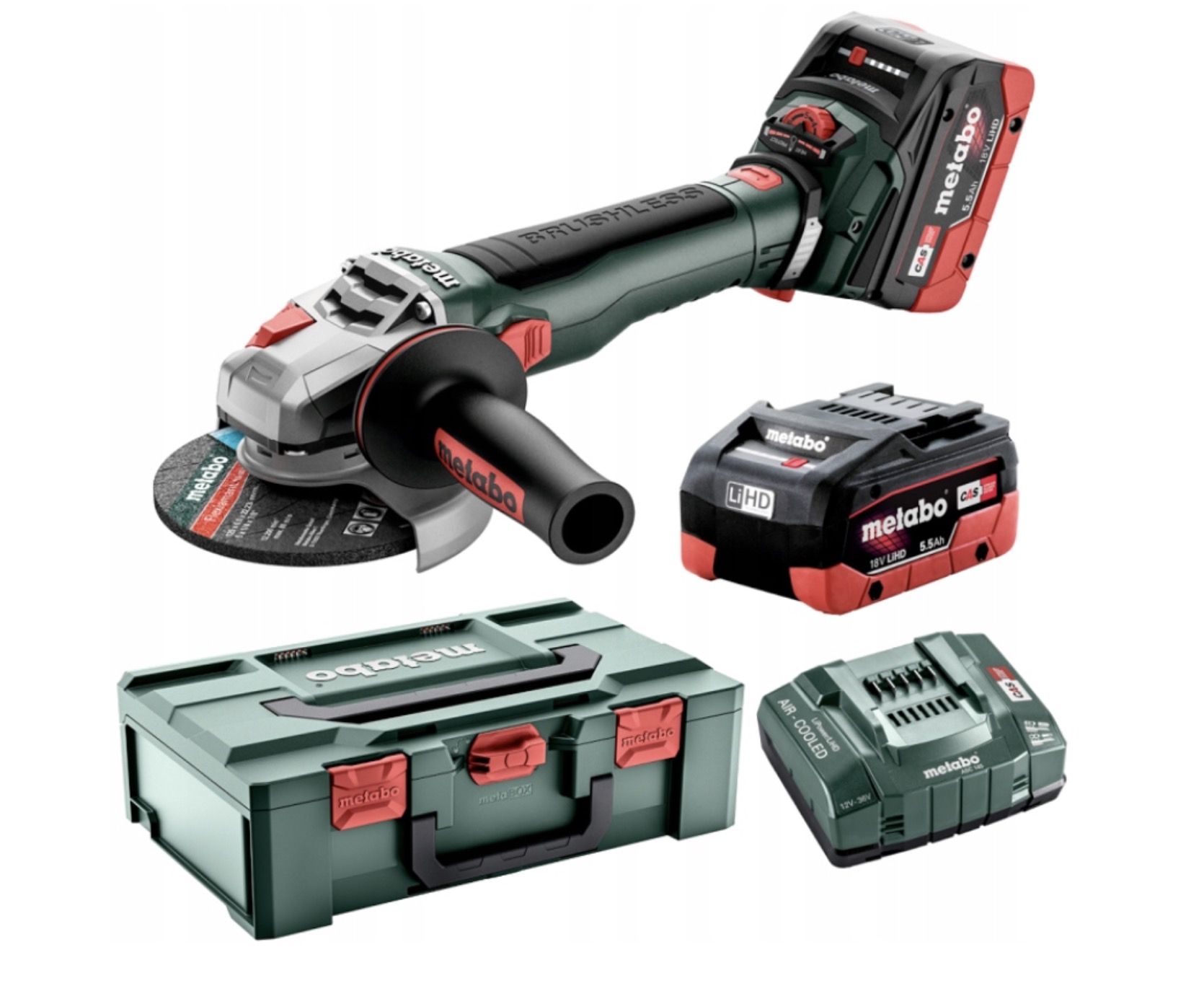 Nurklihvija Metabo WVB 18 LT BL 11-125 Quick; 18 V; 2x5,5 Ah aku