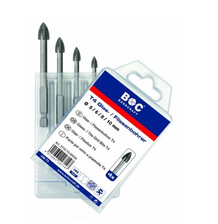 Puurid klaasi ja keraamiliste plaatide jaoks Bohrcraft BC27101330004; 5/6/8/10 mm; 4 tk