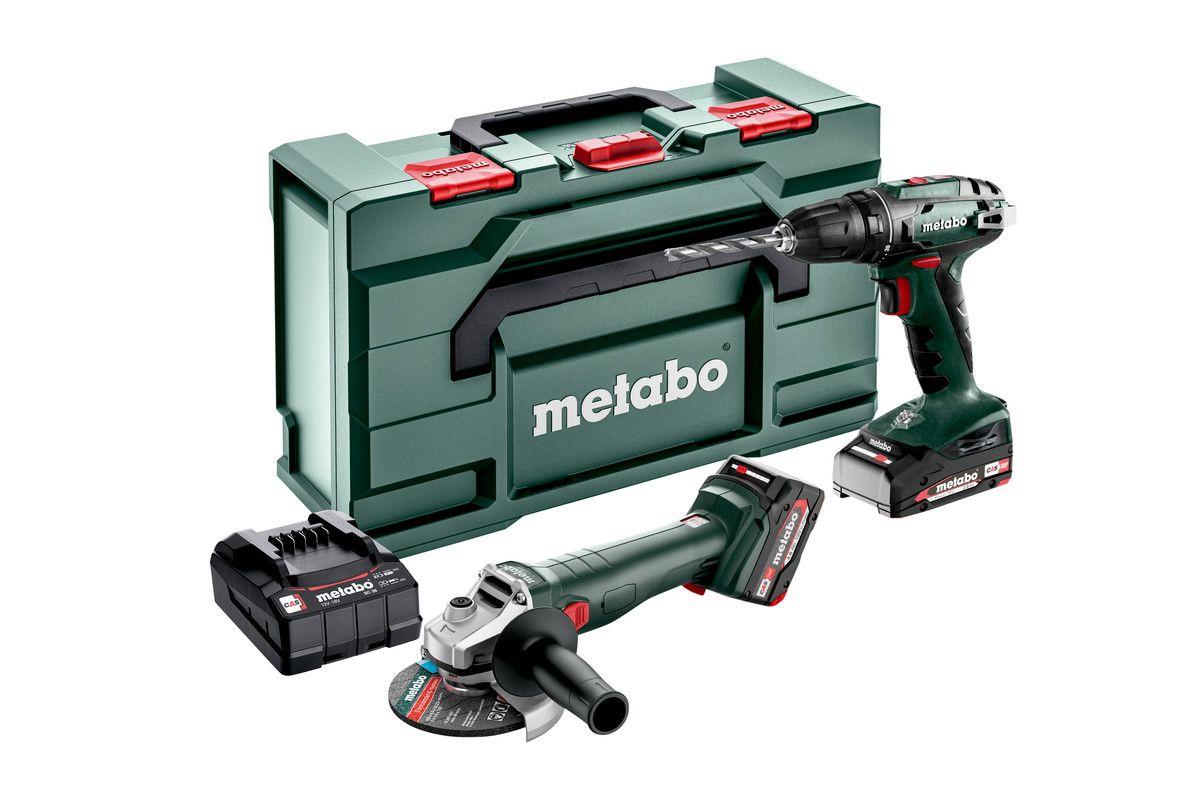 Tööriistakomplekt Metabo 685204500 (BS 18 + W 18 L 9-125); 18 V; 1x4,0 Ah; 1x2,0 Ah aku