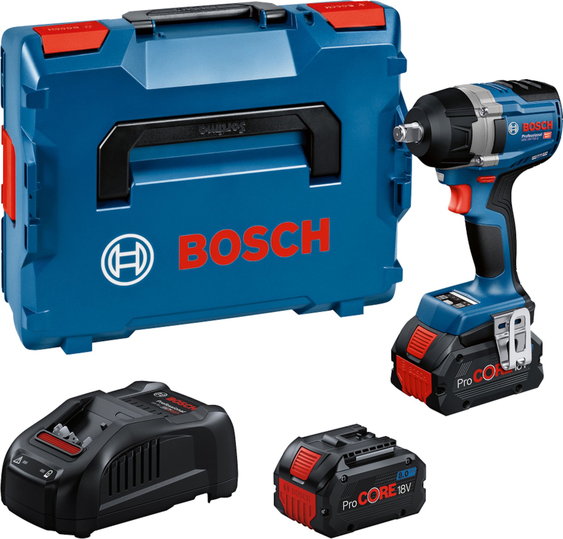 Akulöökkruvikeeraja Bosch GDS 18V-750 C Professional; 18 V; 2x8,0 Ah aku + L-Boxx 136