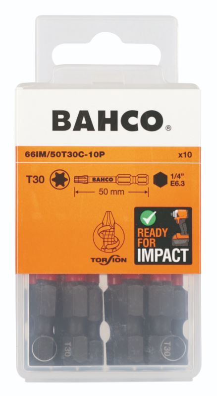 Löökkruvikeerajate otsakute komplekt Bahco 66IM/50T30C-10P; T30; 50 mm; 10 tk