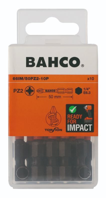 Löökkruvikeerajate otsakute komplekt Bahco 66IM/50PZ2-10P; PZ2; 50 mm; 10 tk
