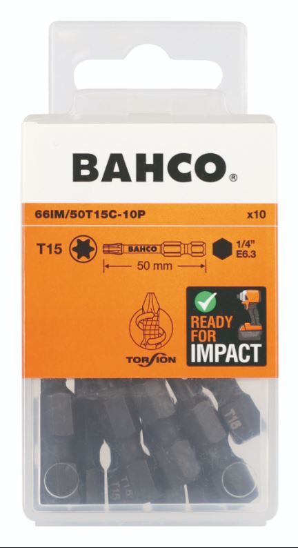 Löökkruvikeerajate otsakute komplekt Bahco 66IM/50T15C-10P; T15; 50 mm; 10 tk