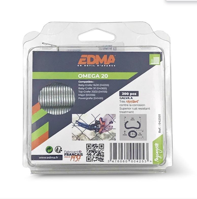 Klambrid EDMA 042501; 20 mm; 200 tk.; tüüp A; tsingitud