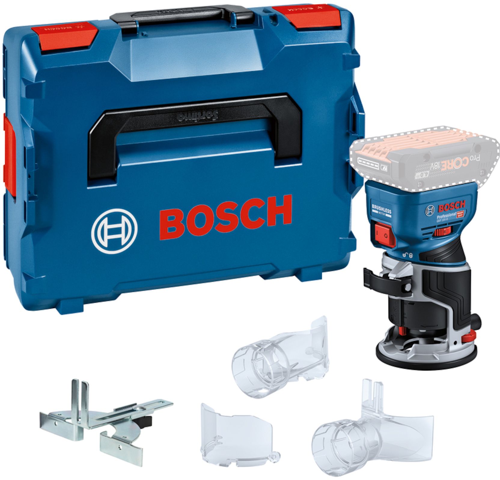 Aku ülafrees/servafrees Bosch GKF 18V-8 Professional; 18 V (ilma aku ja laadijata) + L-BOXX 136
