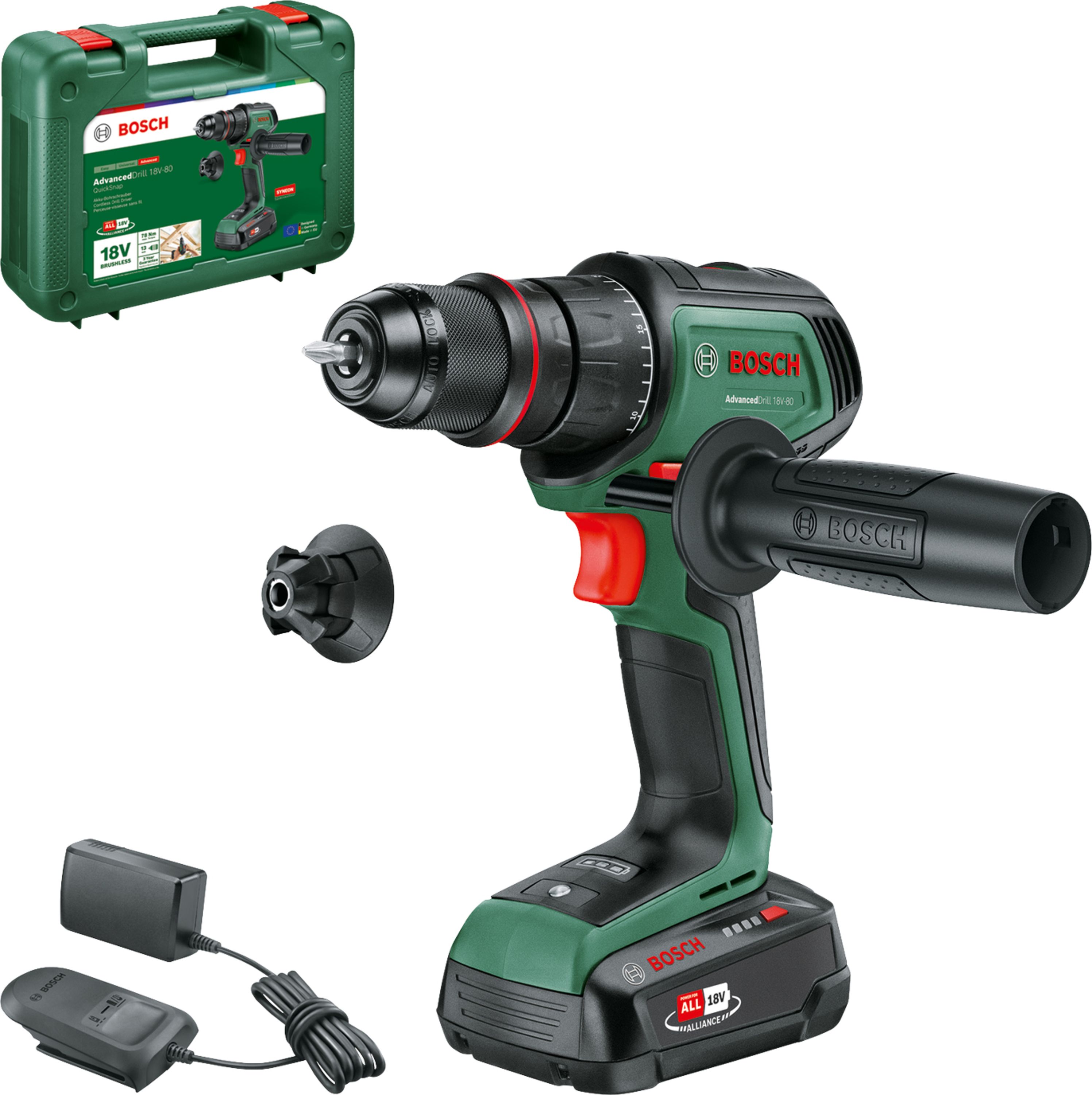Trell-kruvikeeraja Bosch AdvancedDrill 18V-80 QuickSnap; 18 V; 1x2,5 Ah aku.; kandekohvriga