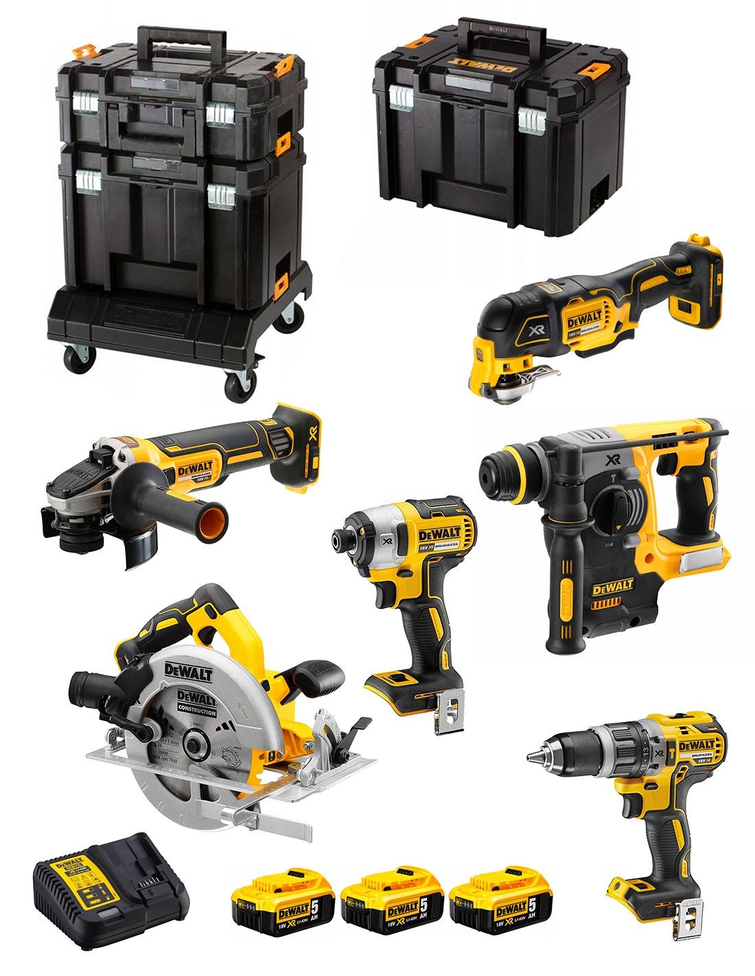 Tööriistakomplekt DeWalt DCK685P3T-QW (DCD796 + DCF887 + DCH273 + DCG405 + DCS570 + DCS355); 18 V; 3x5,0 Ah aku