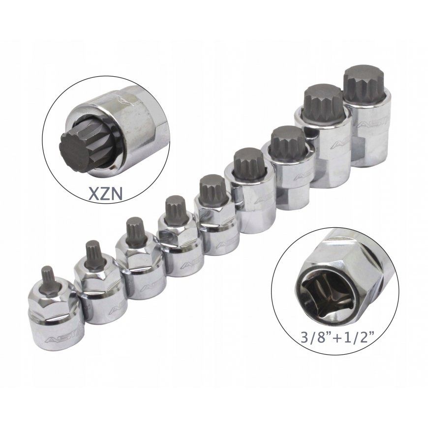 Padrunite ja otsikute komplekt ASTA A-M9XZN; 1/2''; 3/8''; 9 tk
