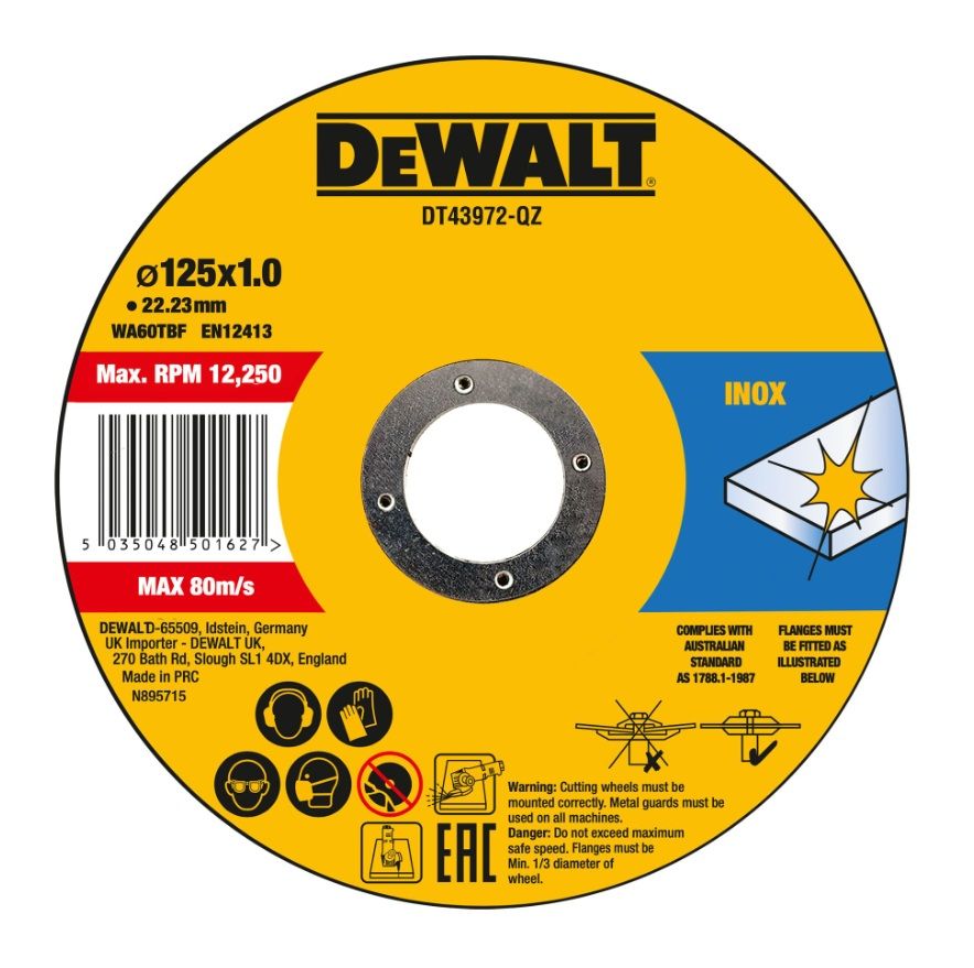 Abrasiiv lõikeketas DeWalt DT43972-QZ; 125x22,23x1,0 mm; 10 tk