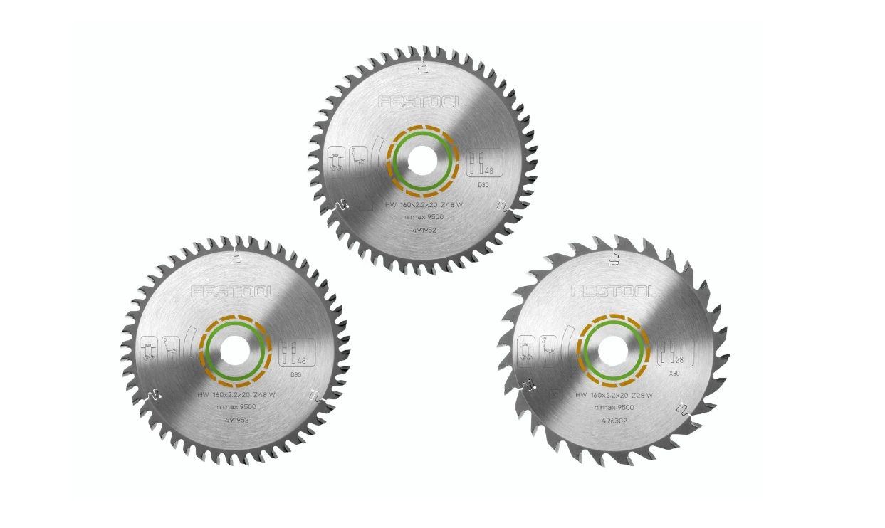 Lõikekettad Festool 578565; 160x20x2,2 mm; Z48/Z28; 5°/15°; 3 tk