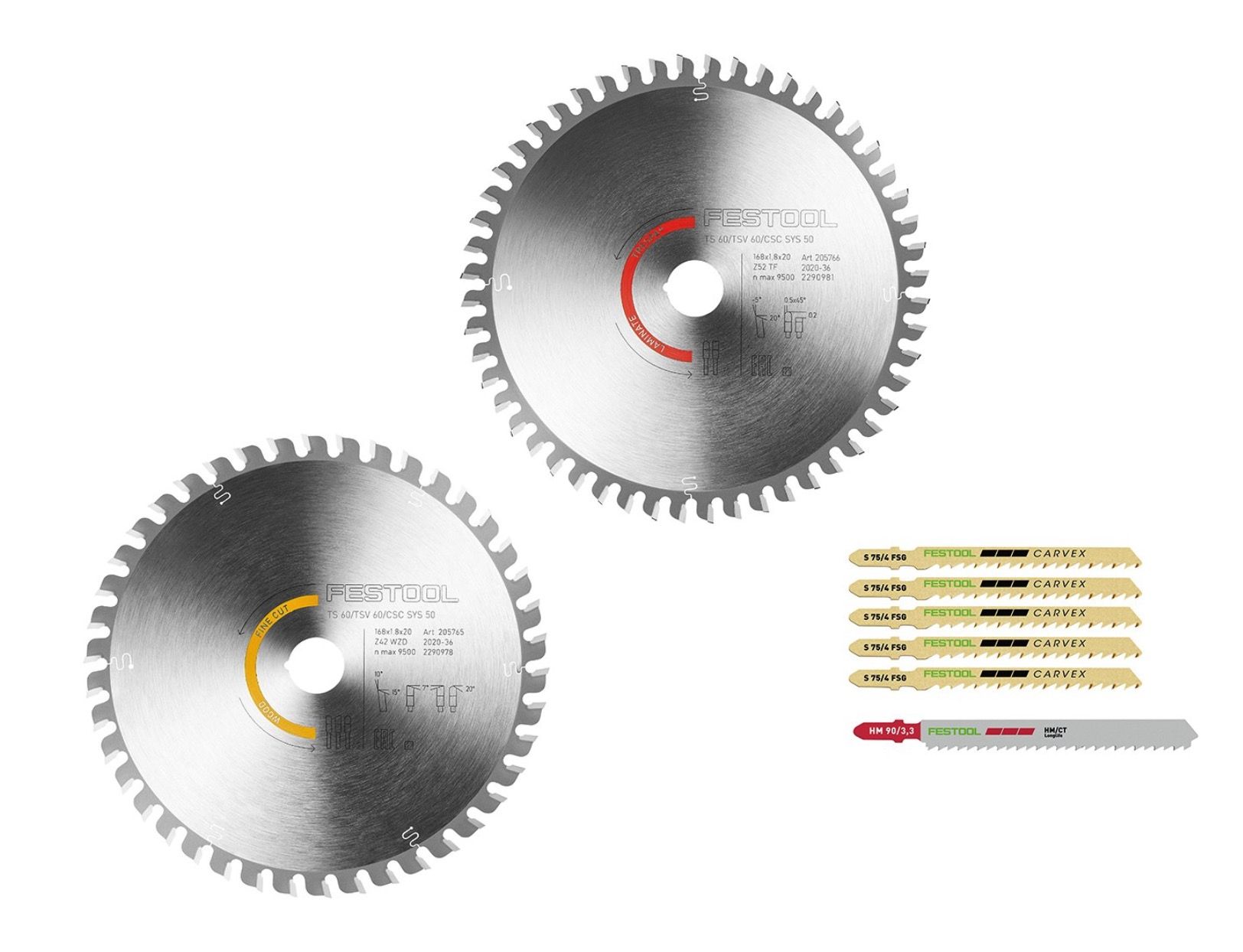 Lõikekettad Festool KSB-SORT/2 W/L; 168x1,8x20 mm; Z42/Z52; 10/-5°; 2 tk + tikksaelehed