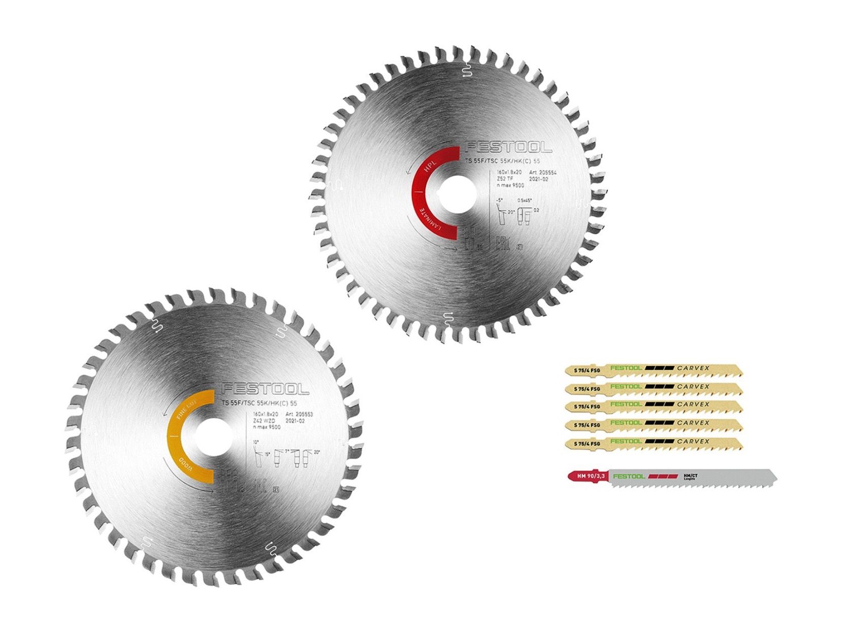 Lõikekettad Festool KSB-SORT/2 W/L; 160x1,8x20 mm; Z42/Z52; 10/-5°; 2 tk + tikksaelehed