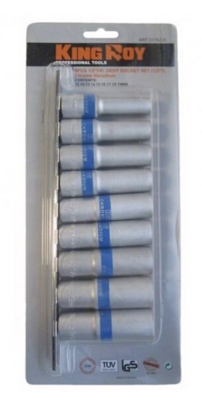 Padrunvõtmete komplekt KingRoy KR317619; 1/2''; 9 tk