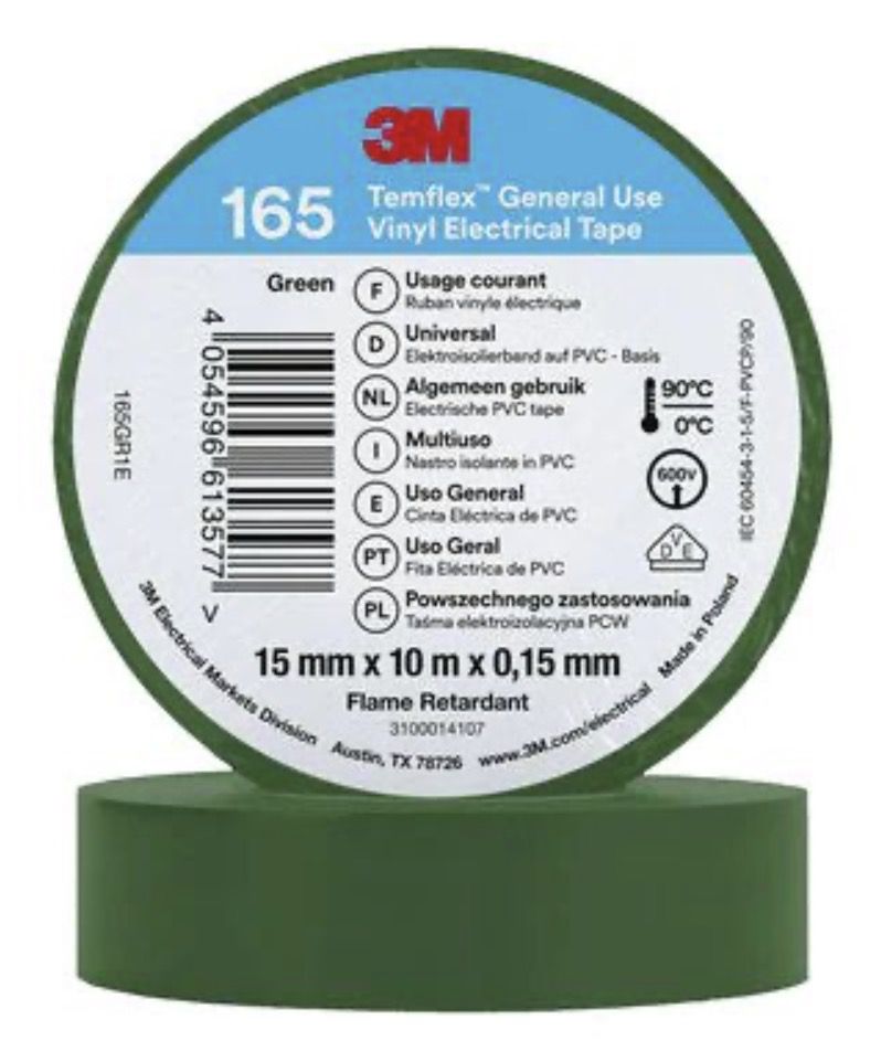 Isoleerlint 3M Temflex 165; 15 mm; 10 m; roheline