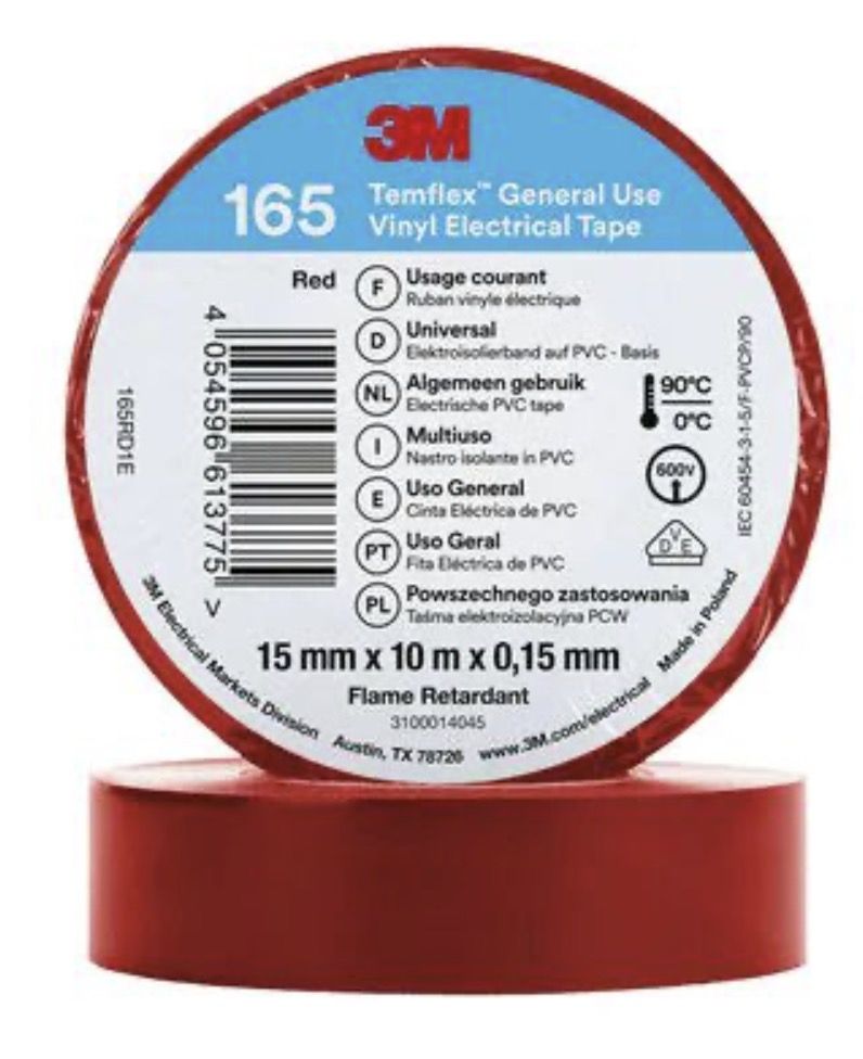 Isoleerlint 3M Temflex 165; 15 mm; 10 m; punane