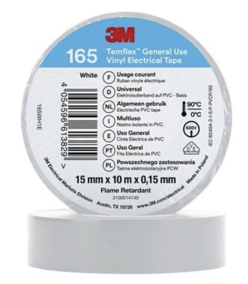 Isoleerlint 3M Temflex 165; 15 mm; 10 m; valge