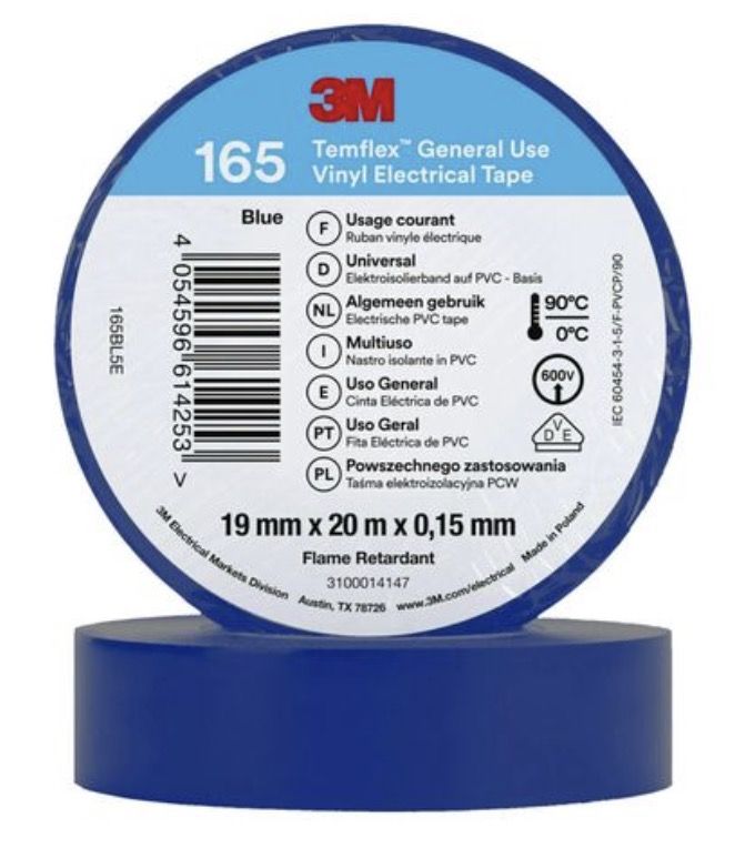 Isoleerlint 3M Temflex 165; 19 mm; 20 m; sinine