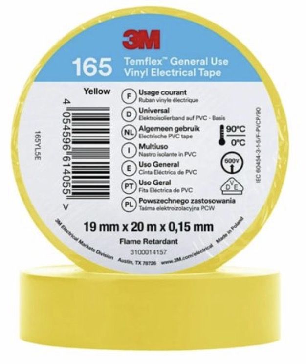Isoleerlint 3M Temflex 165; 19 mm; 20 m; kollane