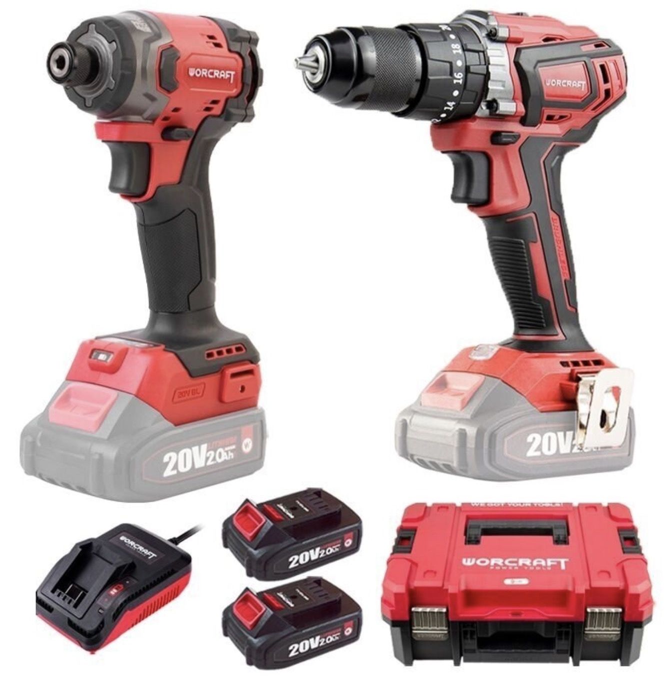 Tööriistakomplekt Worcraft XCUBE030 (CHD-S20LiBA + CIS-S20LiB-260); 20 V; 2x2,0 Ah aku