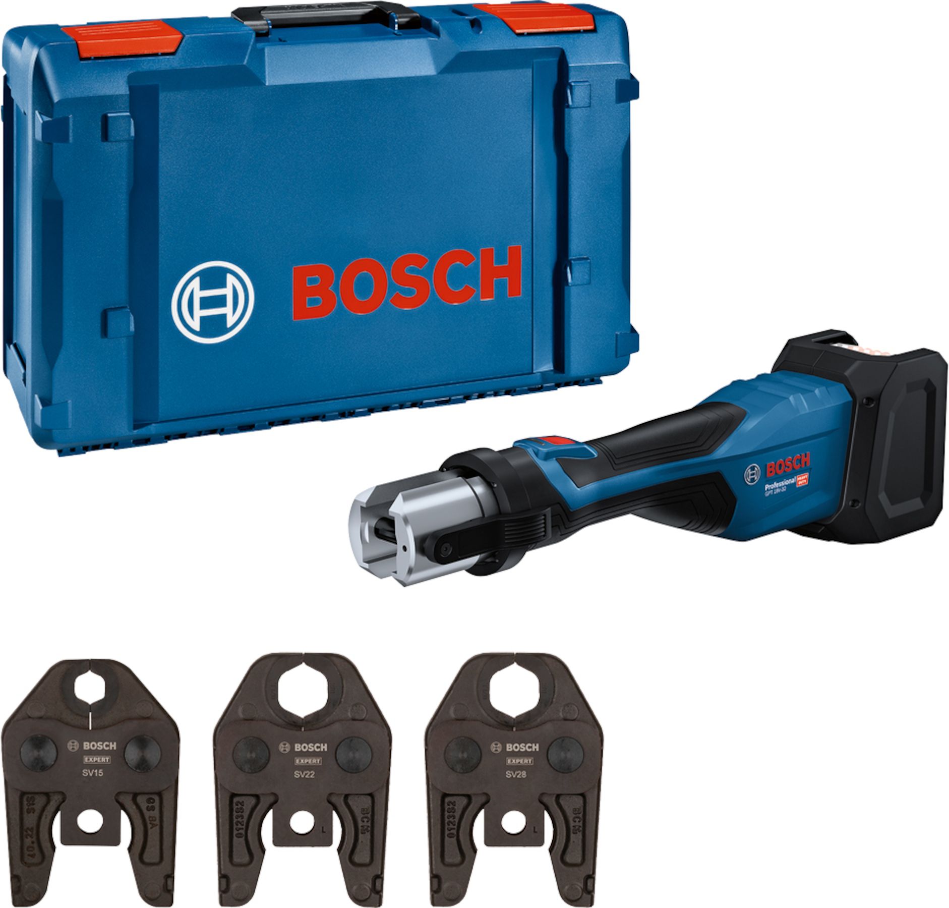 Juhtmeta torupressimistööriist Bosch GPT 18V-32; 18 V (ilma aku ja laadijata)